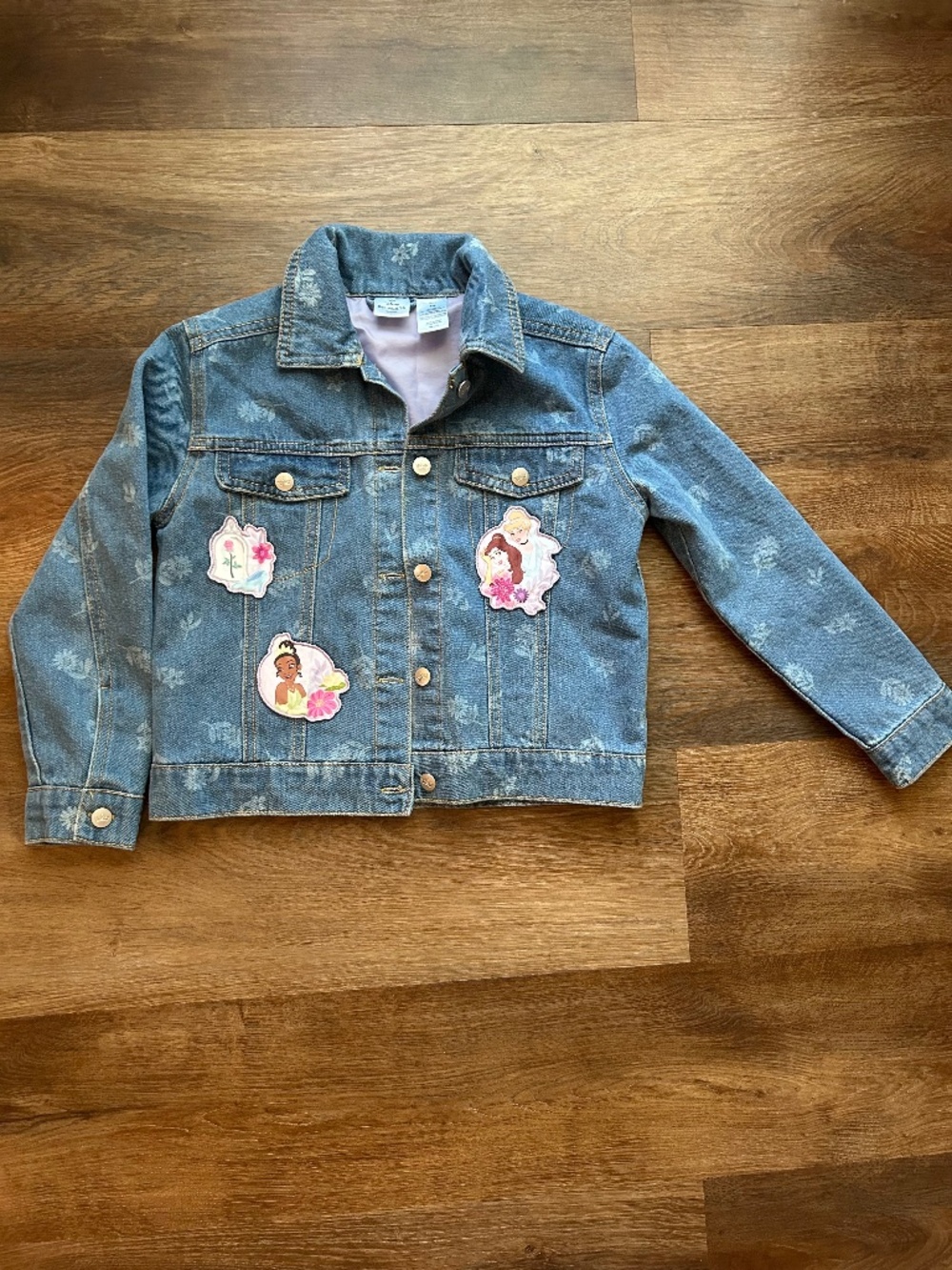 Disney Princess Floral Denim Jacket Girls Size 5/6